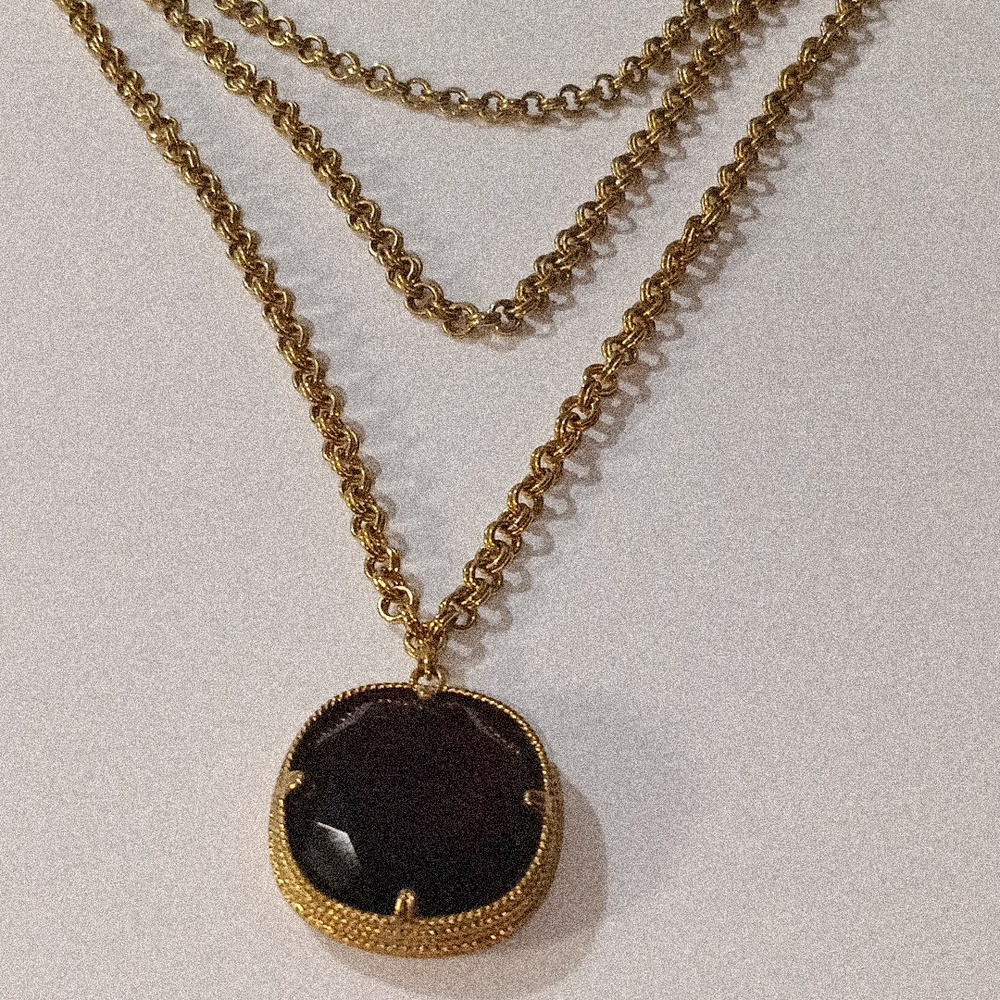 Vintage Triple Strand Necklace With Gemstone Pendant